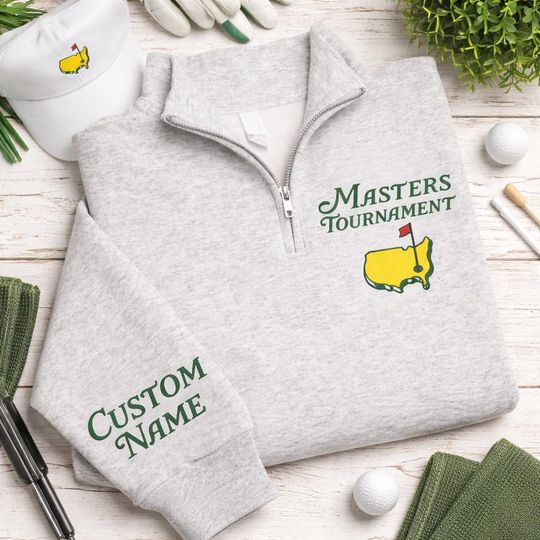 Discover Masters Tournament Embroidered Quarter Zip Golf Sweatshirt, Custom Name Sleeve Golf Pullover, Golf Lover Gift, Augusta Inspired Half Zip