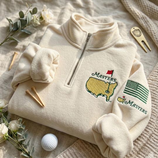 Masters Golf Tournament Embroidered Shirt, Augusta Preppy Quarter Zip Embroidery Sweatshirt, Pink Country Club Pullover Gift For Her