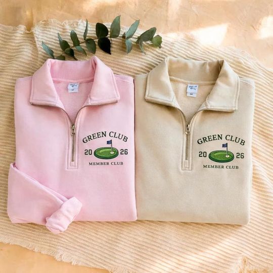 Golf Club Embroidered Quarter Zip Sweatshirt, 2026 Golf Pullover, Vintage Country Club Style, Golf Lover Gift