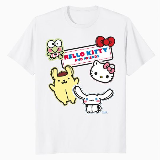 Hello Kitty BestFriends Pompompurin T-Shirt, Cinnamoroll Keroppi Character Pose Retro Tee