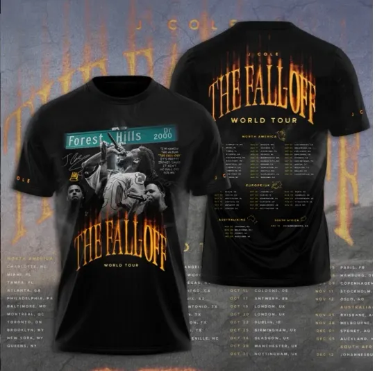 Discover J Cole The Fall Off Tour 2026 3D Tee Unisex Rap Music Fan Shirt Gift BT2177