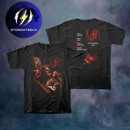 Korn Merch Latin America Tour 2026 Photo Band City Dates Two Sided T-Shirt