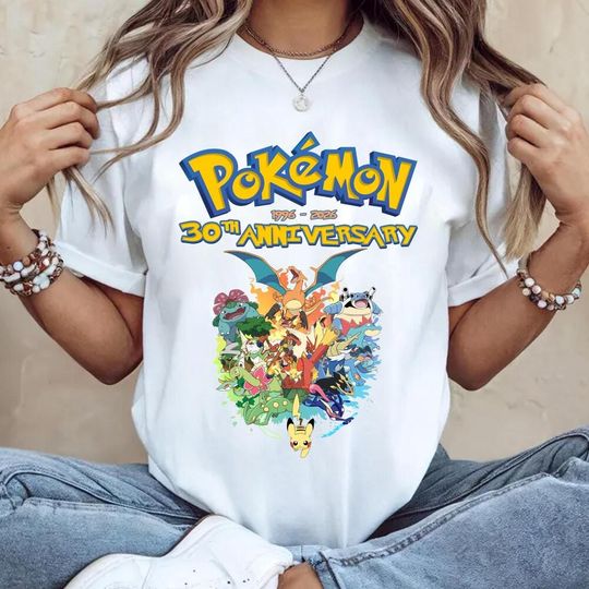 PKM 30th Anniversary Shirt For Adult Kids Youth Love Pika Gengar Charizard