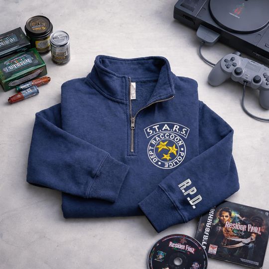Embroidered Resident Evil Zip Sweatshirt, Umbrella Corp Resident Evil Crewneck, Gaming Herbs Horror Gift, Biohazard Fan Apparel