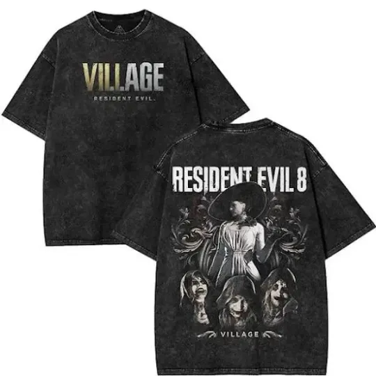 Resident Evil 8 Lady Dimitrescu Double Sided Graphic Vintage Wash T-Shirt Tee