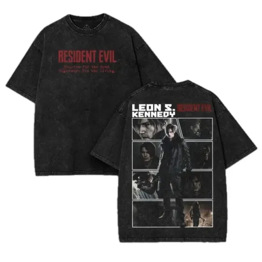 Leon S Kennedy Resident Evil 4 Double Sided Graphic Vintage Wash T-Shirt Tee