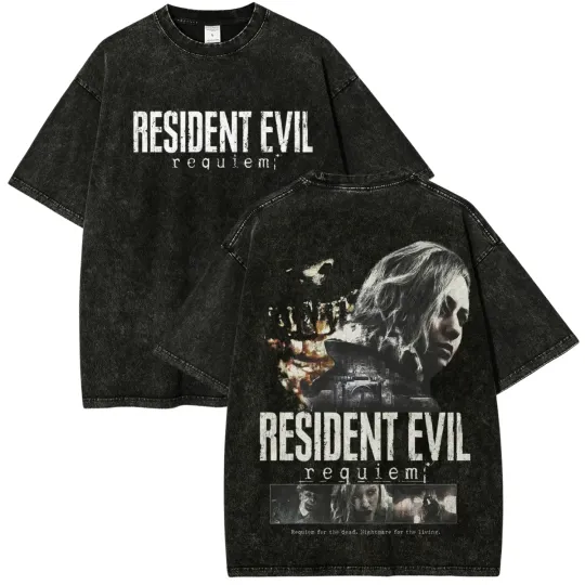 Resident Evil Requiem Vintage Washed T-Shirt Horror Graphic Tee Unisex