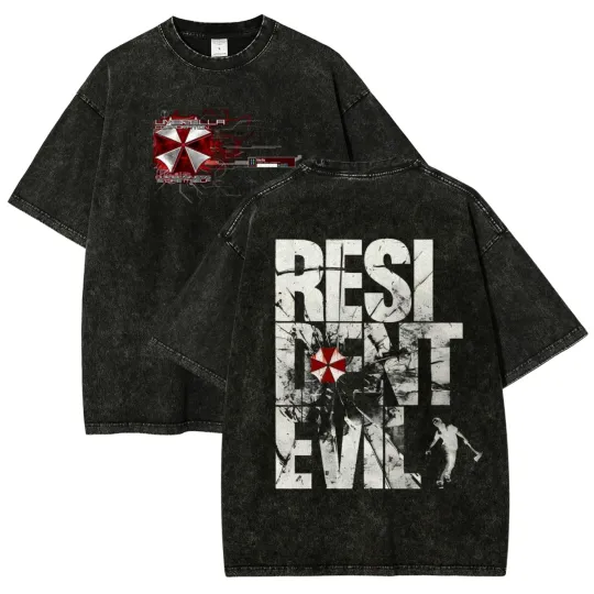 Resident Evil T-Shirt Umbrella Corp Acid Wash Vintage Horror Game Graphic Tee