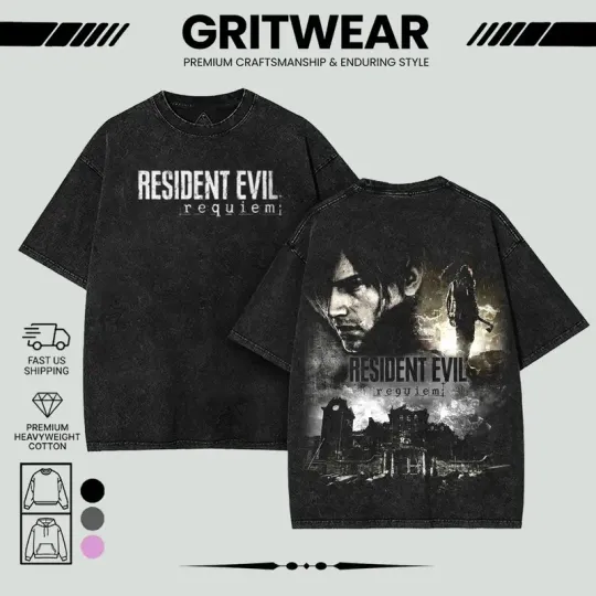 Resident Evil Re9 Washed T-Shirt Leon Kennedy RPD Graphic, Vintage Acid Wash App