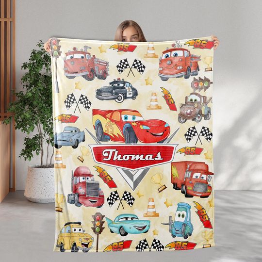 Personalized Cars Blanket, Lightning Mcqueen Sally Tow Mater Cars Blanket, Cars Characters Birthday Blanket Gifts