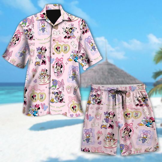 Coquette Bows Minnie and Daisy Hawaiian Shirt and Short, Disney With My Bestie Hawaiian Shirt, Minnie Mouse Disney Trip Hawaii Shirt, Magic Kingdom Gift