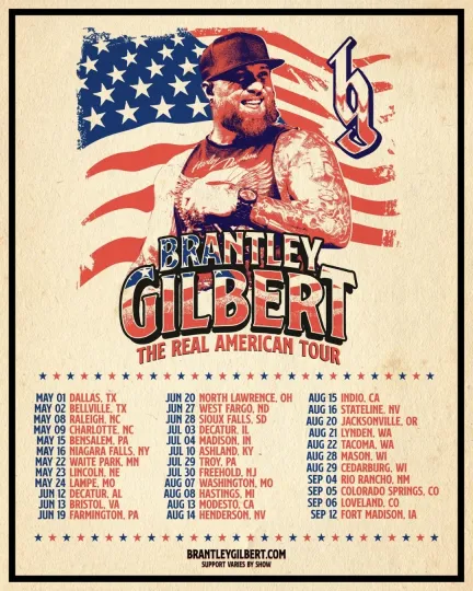 Brantley Gilbert The Real American Tour 2026 Poster
