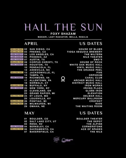 Discover Hail The Sun Poster 2026 US Tour Dates Foxy Shazam Art Print Concert Wall Decor
