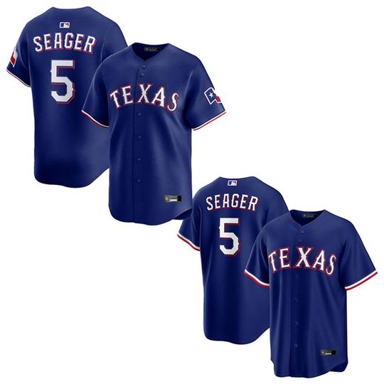 Discover Personalized Texas Rangers #5 Royal baseball jersey, custom name and number
