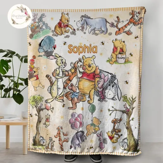 Discover Custom Pooh Bear Blanket Personalized Winnie The Pooh Throw Adults Birthday Gift