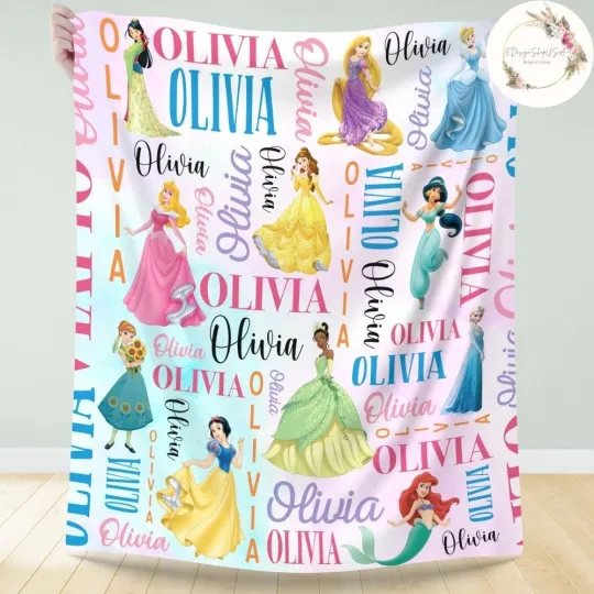 Discover Personalized Watercolor Princess Blanket - Custom Name Baby Girl Blanket