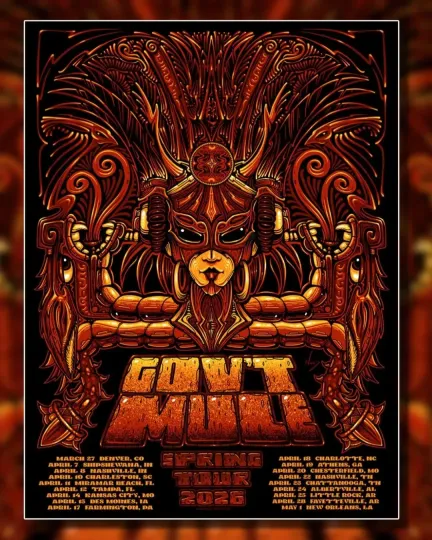 Discover Gov't Mule 2026 Spring Tour Poster Trippy Art Concert Schedule Wall Decor Print