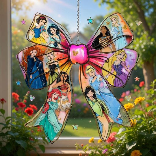Princess Bow Acrylic Suncatcher Ornament, Fairy Tale Window Hanging, Colorful Character Sun Catcher Decor, Gift for Her