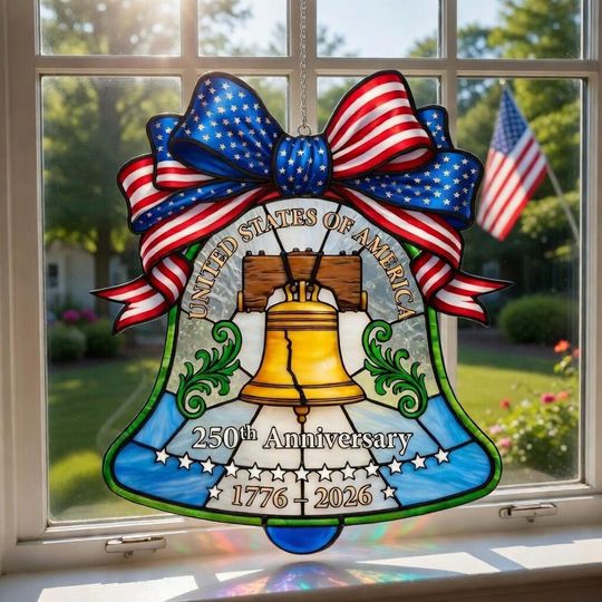 Liberty Bell Acrylic Suncatcher Ornament Patriotic Window Decor USA 250th Anniversary Americana Gift