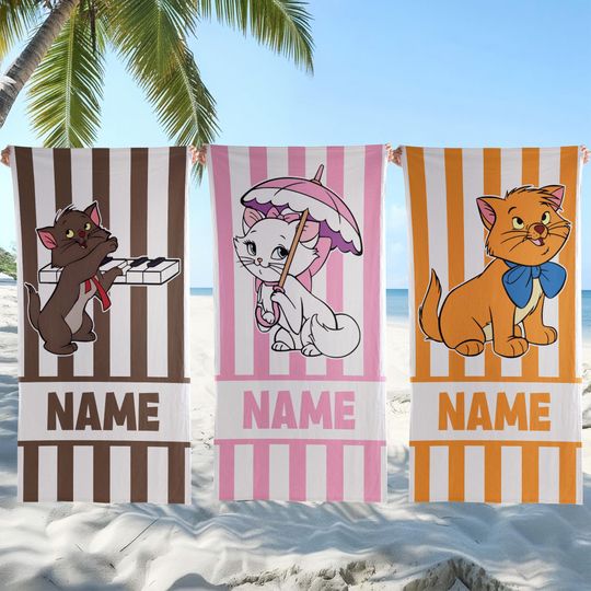 Discover Personalized The Aristocats Beach Towel, Aristocats Characters Bath Towel, Disneyland Gift For Kid, Kids Beach Towel, Summer Vacation