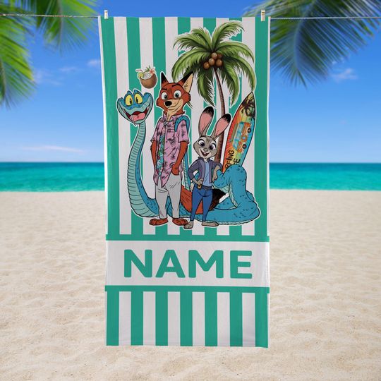 Discover Personalized Disney Zootopia 2 All Characters Beach Towel, Disney Judy Hopps, Nick Wilde Pool Party Towels, Birthday Gift, Disneyland Trip