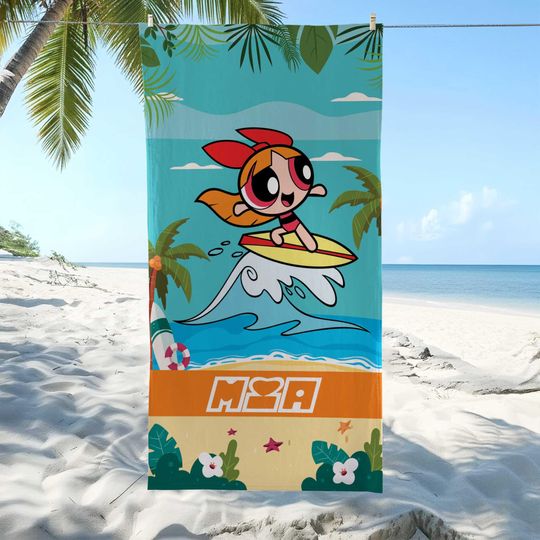 Custom Blossom Beach Towel, Powerpuff Girls Summer Beach Towel, Kids towel, Summer Gift, Family Trip Towel