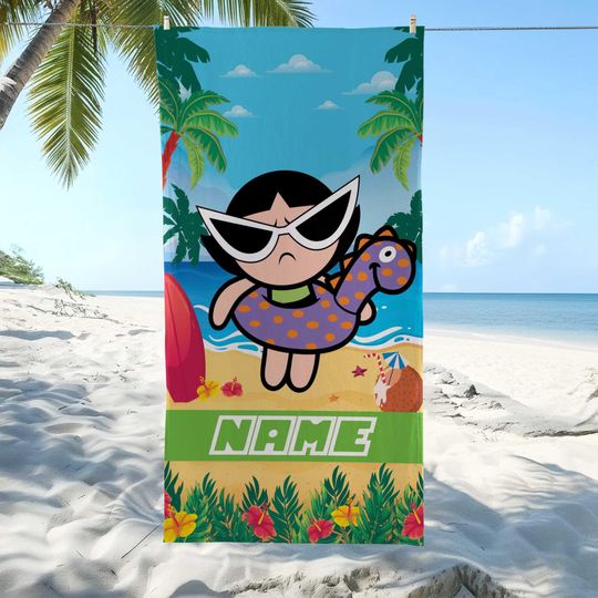 Custom Buttercup Beach Towel, Powerpuff Girls Summer Beach Towel, Kids towel, Summer Gift, Family Trip Towel