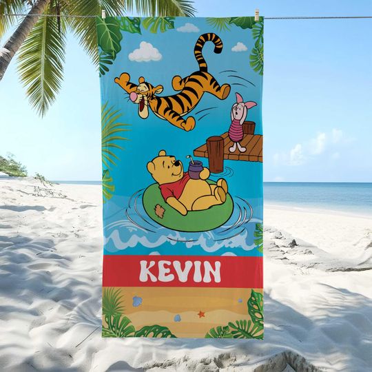 Discover Winnie the Pooh Beach Towel, Custom Disney Winnie the Pooh Summer Beach Towel, Custom Disney, Kids towel, Summer Gift, Disneyland Trip