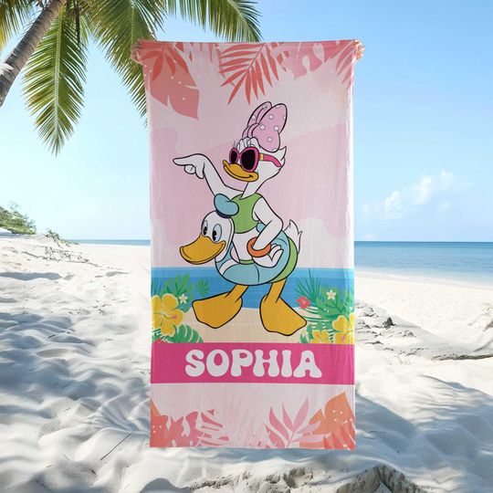 Discover Custom Daisy Duck Beach Towel, Custom Disney Summer Beach Towel, Custom Disney, Kids towel, Summer Gift, Disneyland Trip
