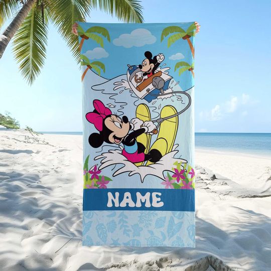 Discover Custom Mickey and Minnie Beach Towel, Disney Mickey And Friends Summer Beach Towel, Custom Disney, Kids towel, Summer Gift, Disneyland Trip