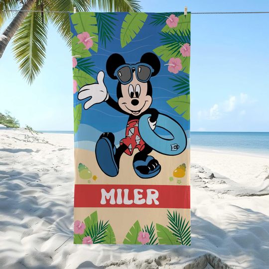 Discover Mickey Mouse Beach Towel, Custom Mickey And Friends Towel, Custom Disney, Kids towel, Summer Gift, Disneyland Trip