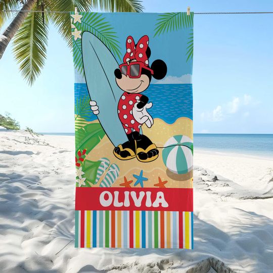Discover Custom Minnie Mouse Beach Towel, Minnie Mouse Beach Towel, Minnie Summer Beach Towel, Family Trip Towel