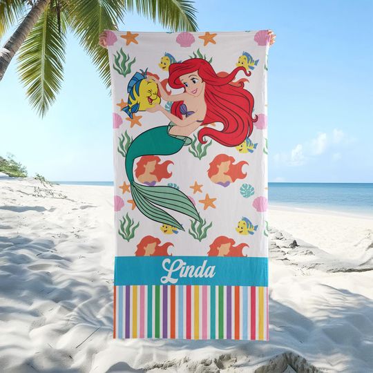 Discover Custom Disney Ariel Beach Towel, Custom Disney Summer Beach Towel, Custom Disney, Kids towel, Summer Gift, Disneyland Trip