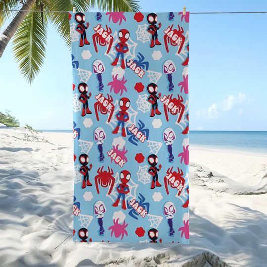 Disney Spidey And His Amazing Friends Beach Towel, Custom Superhero Beach Towel, Disney Trip, Birthday Gift