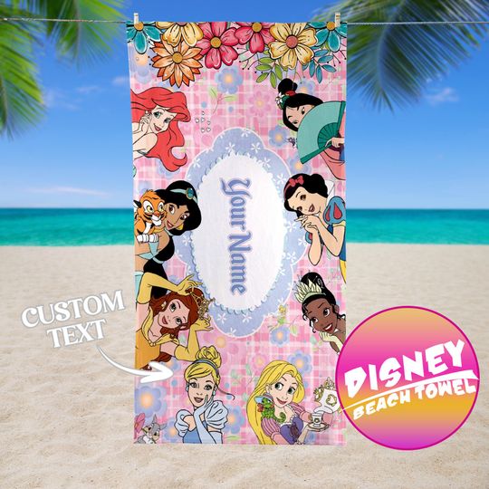 Discover Personalized Magical Princess Mirror Coquette Beach Towel, Ariel Belle Cinde Bow Pool Party Towels, Bridesmaid Towel, Birthday Gift