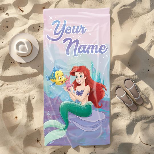 Discover Personalized The Little Mermaid Beach Towel with Name, Ariel Princess Ocean Pool Towel for Kids, Custom Summer Vacation Gift