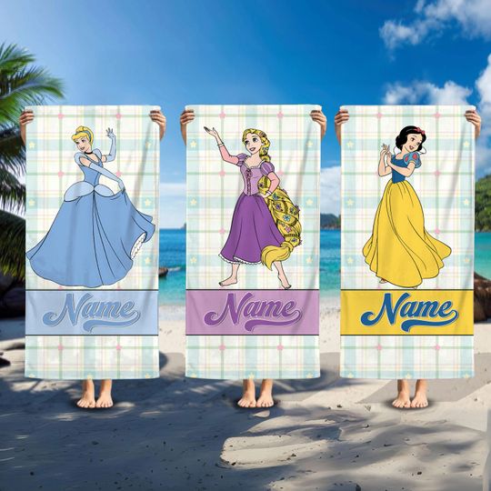 Discover Custom Disney Princesses Squad Beach Towel, Disneyland Princess Birthday Towel, Summer Vacation Pool Beach Towel, Family Trip Gift