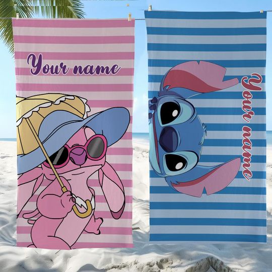 Discover Custom Disney Summer Stitch Floral Beach Towel, Floral Family Bath Towel, Lilo And Stitch Picnic Towel, Movie Pool Towel For Adults