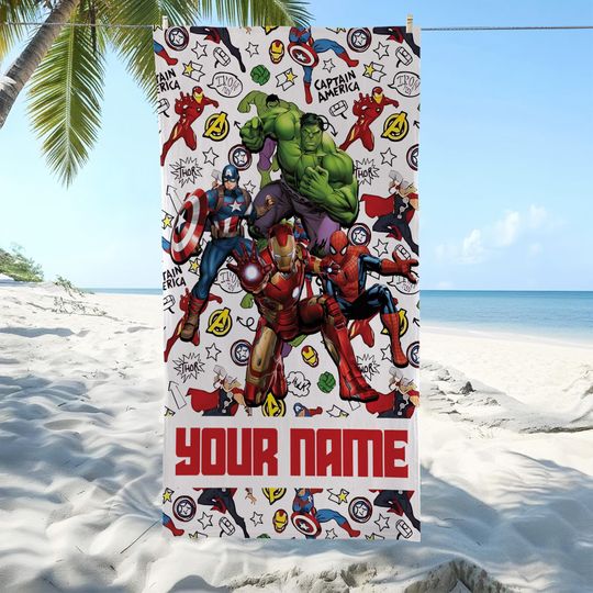 Discover Personalized Marvel Superhero Beach Towel, Custom Name Towel, Iron Man Captain Hulk Spiderman Custom 2026 Towel, Disney Gift For Kid