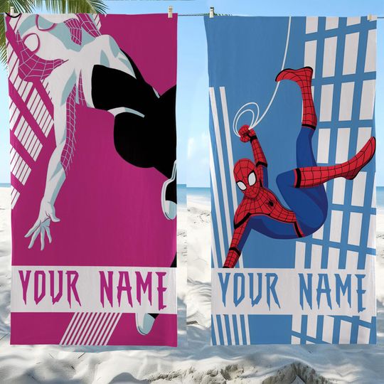 Discover Personalized Disney Spiderman And Ghost Spider Beach Towel, Disney Marvel Pool Party Towels, Style Bridesmaid Towel, Birthday Gift