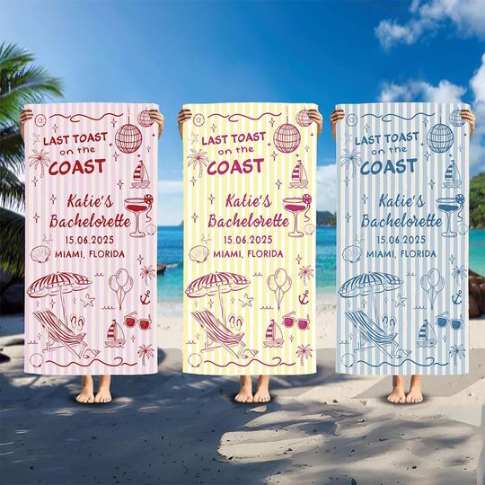 Discover Custom Bachelorette Towels, Last Toast on The Coast Beach Towel, Beach Bachelorette Party Gifts, Personalized Bachelorette Party Favors