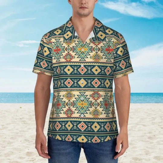 Discover Tribal Aztec Hawaiian Shirt Men Short Sleeve Beach Aloha