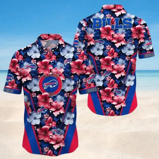 Discover Buffalo Football Team Billss Vibrant Hibiscus Hawaiian Shirt