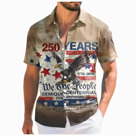 USA 250th Anniversary 4th July American Flag Patriotic Hawaiian Shirt