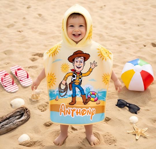Personalized Toy Story Woody Hooded Towel, Custom Disney Woody Kids Towel, Custom Name Toddler Beach Cover Up, Disney Boys Summer Gift
