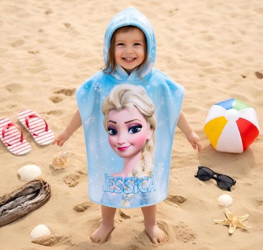 Discover Personalized Frozen Elsa Hooded Towel, Custom Disney Elsa Kids Towel, Custom Name Toddler Beach Cover Up, Disney Princess Summer Gift