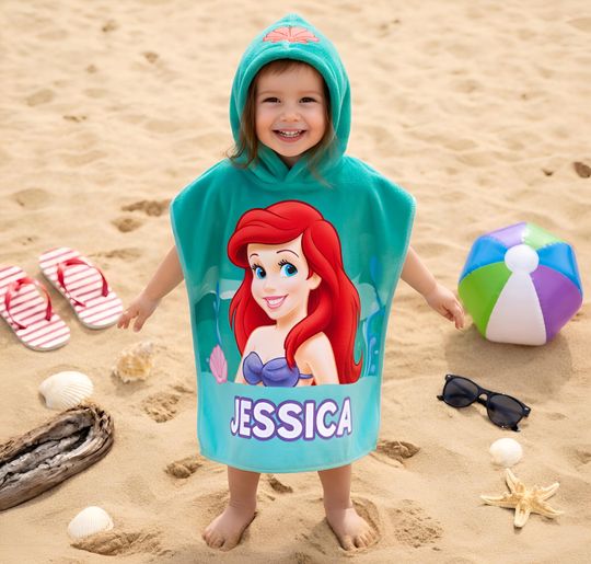 Discover Personalized Ariel Little Mermaid Hooded Towel, Custom Disney Princess Kids Towel, Custom Name Toddler Beach Cover Up, Disney Girls Gift