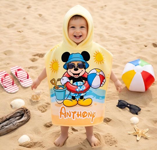 Discover Personalized Mickey Mouse Hooded Towel, Custom Disney Kids Beach Towel, Hooded Pool Cover Up, Disneyland Trip Gift