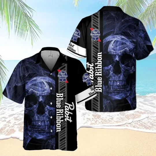Pabst Blue Ribbon Smoky Blue Skull All Over Print 3D Unisex Hawaiian Shirt
