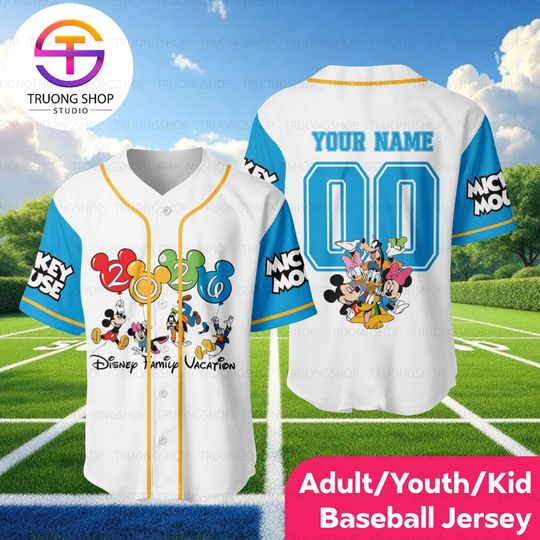 Discover Disney Family Vacation 2026 Baseball Jersey, Custom Name & Number Mickey Friends Shirt for Adult Youth Kids